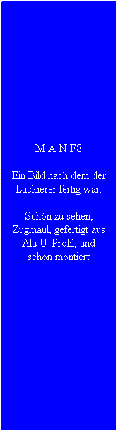 Textfeld: M A N F8
Ein Bild nach dem der Lackierer fertig war.
Sch�n zu sehen, Zugmaul, gefertigt aus Alu U-Profil, und schon montiert
&nbsp;
