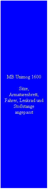 Textfeld: MB Unimog 1600
Sitze, Armaturenbrett, Fahrer, Lenkrad und Sto�stange angepasst
