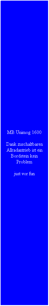 Textfeld: MB Unimog 1600
Dank zuschaltbaren Allradantrieb ist ein Bordstein kein Problem 
just vor fun
